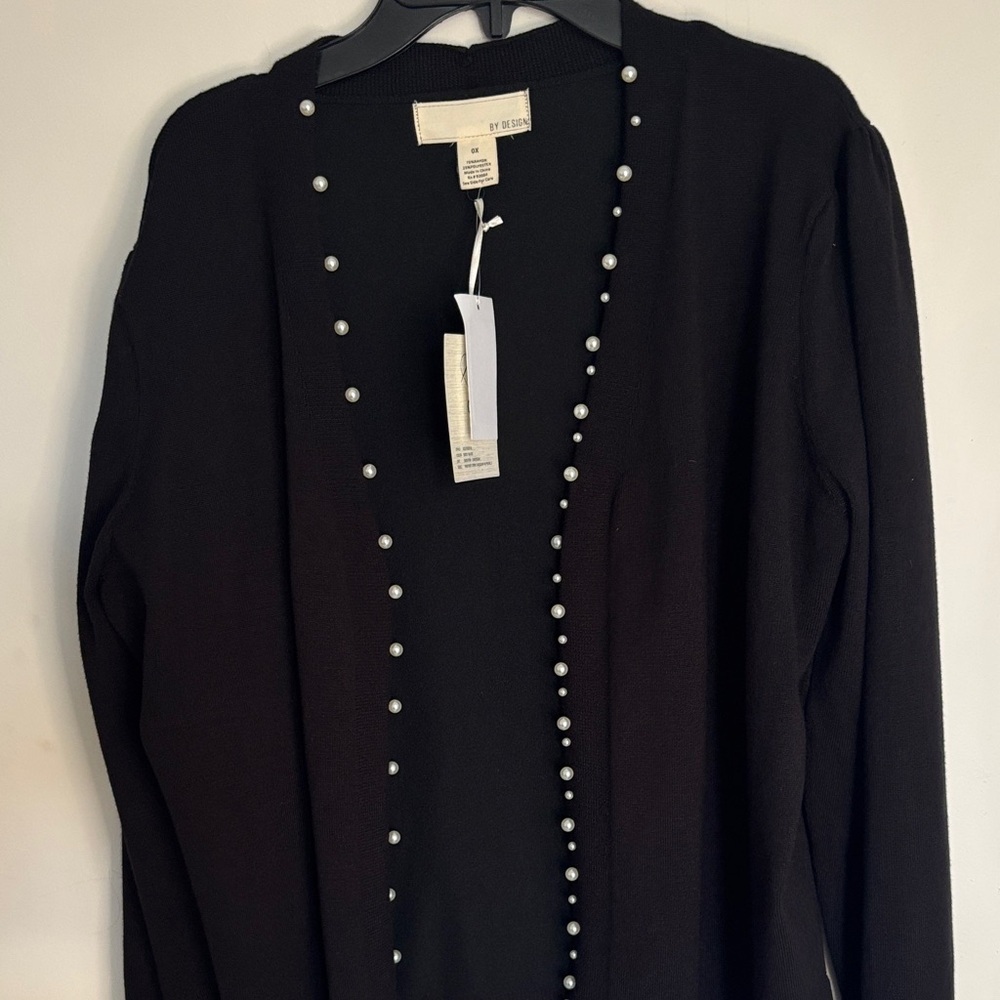 Black Cardigan with Pearl Accents
